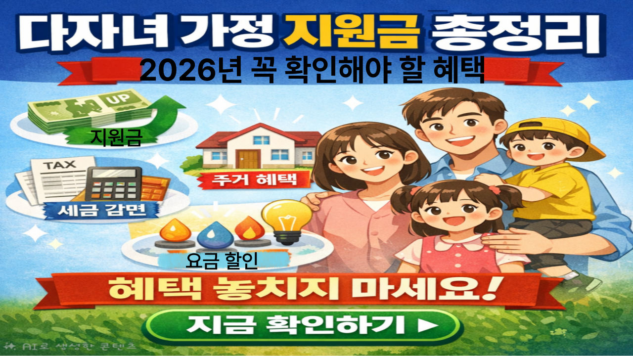 다자녀 가정 지원금 총정리(2026년 꼭 확인해야 할 혜택 한눈에 정리)