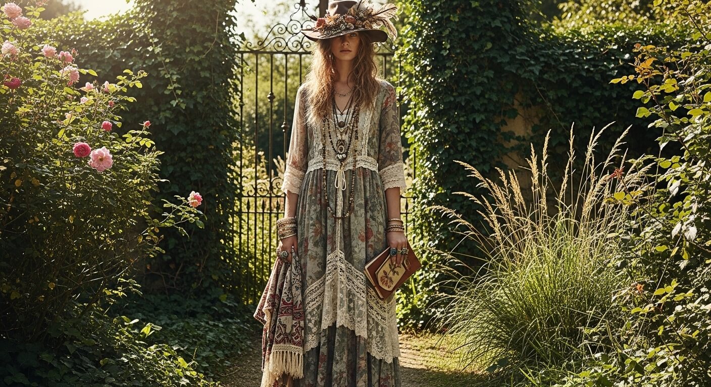 풀이 많은 정원에 한여성이 모자를 쓰고 책을 들고 써있다