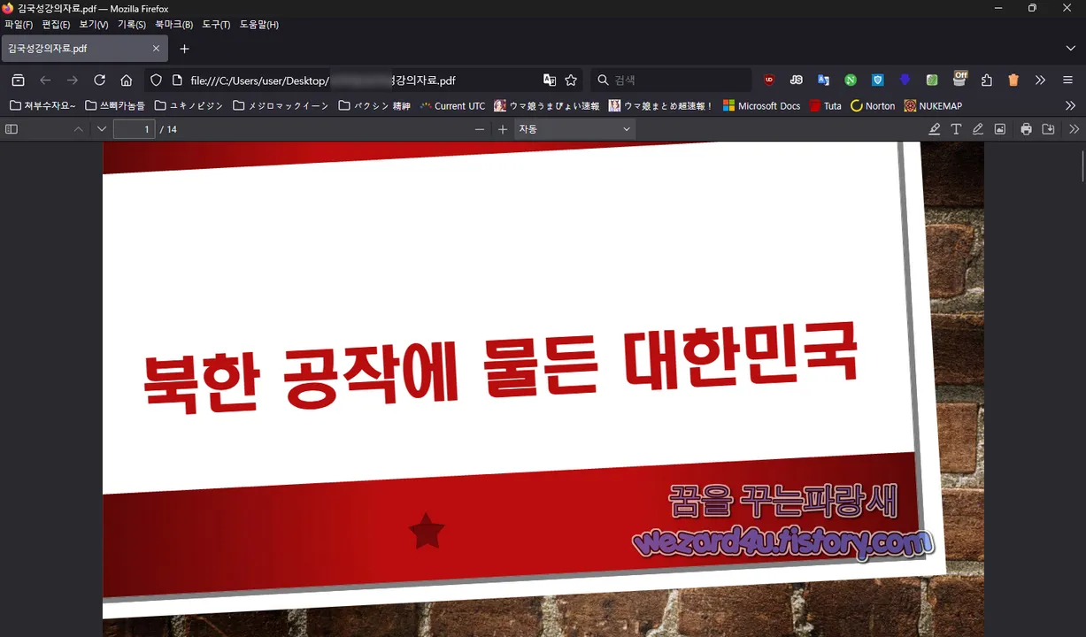 악성코드 실행시 생성되는 북한 공작에 물든 대한민국