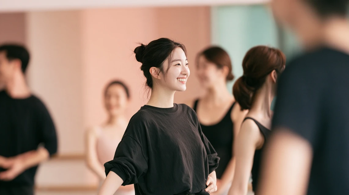발레 클래스를 즐기며 미소짓는 사람