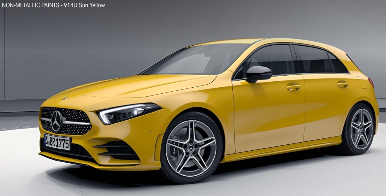 벤츠 A 클래스 해치백 색상코드 - Sun Yellow(색상 코드 : 914)