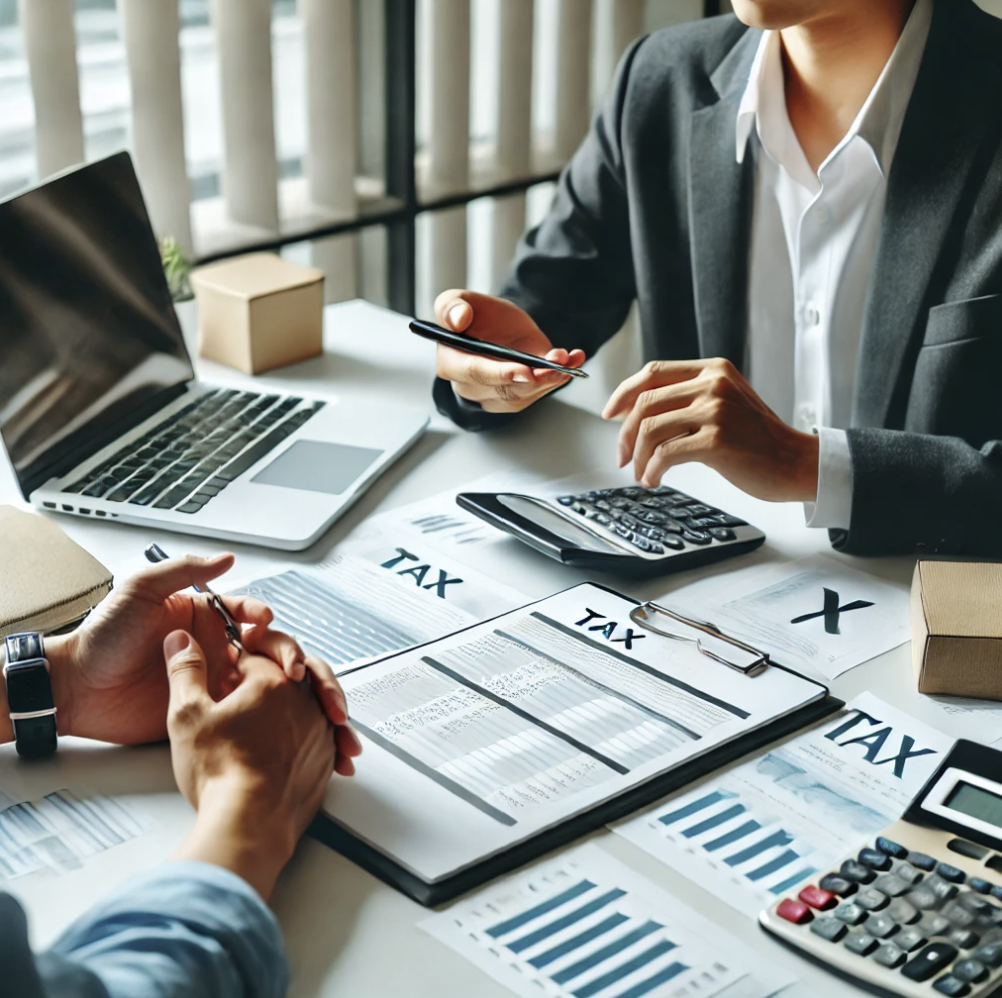 세금 및 재무 보고서를 놓고 상담하는 비즈니스 미팅