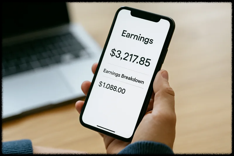 스마트폰으로 부업 수익을 확인 중인 모습