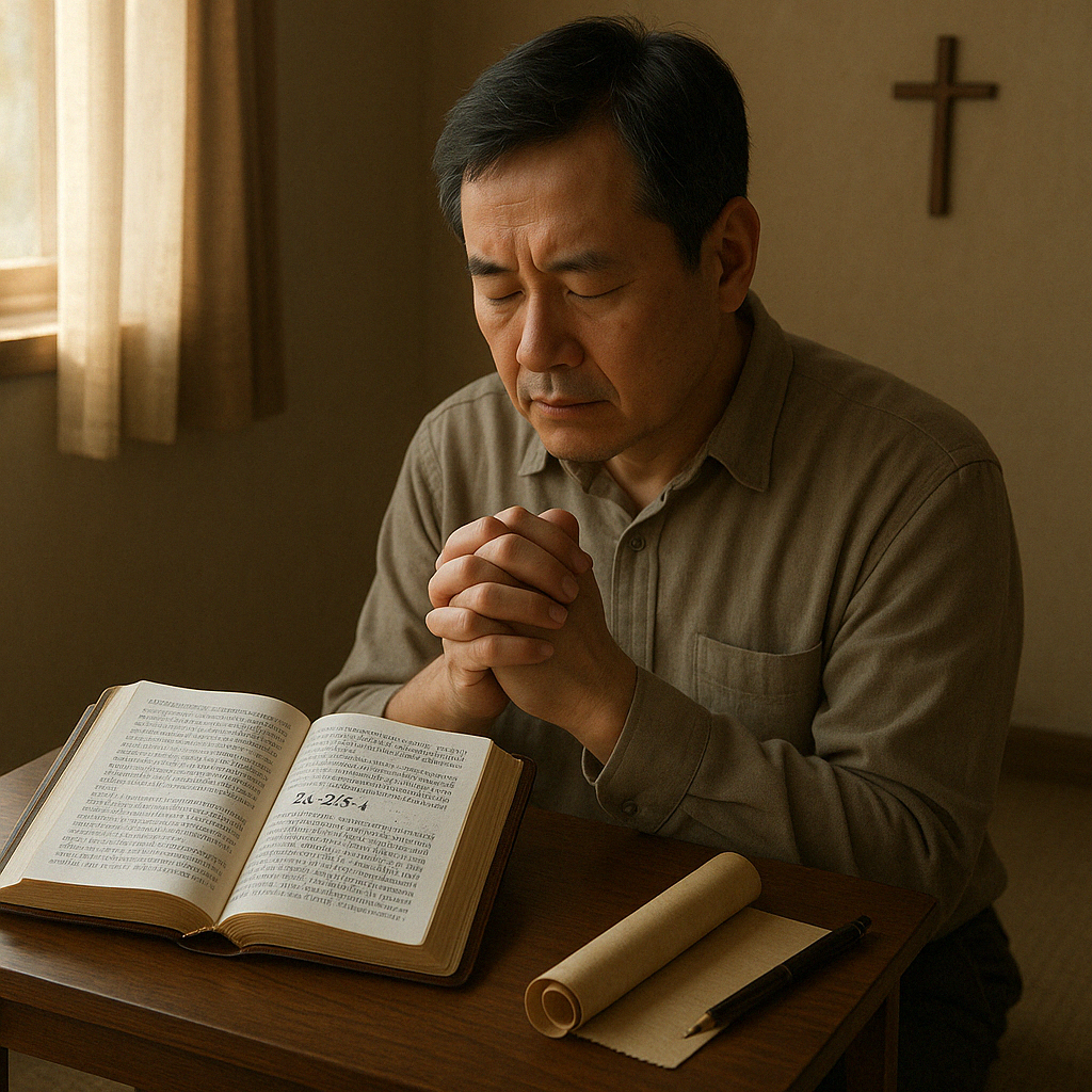 창 24:2-4 말씀을 보며 아브라함이 며느리를 보는 매우 중요한 일 앞에서 먼저 하나님과 깊이 동행하며 하나님의 음성을 듣고 이를 이루기 위해 종으로 하여금 맹세하게 하며 약속을 이루기 위해 파송하는 과정을 보며&amp;#44; 저도 약속을 받고 기도하며 맹세하는 시도를 먼저할 것을 생각하며 약속을 위해 기도하는 모습입니다.