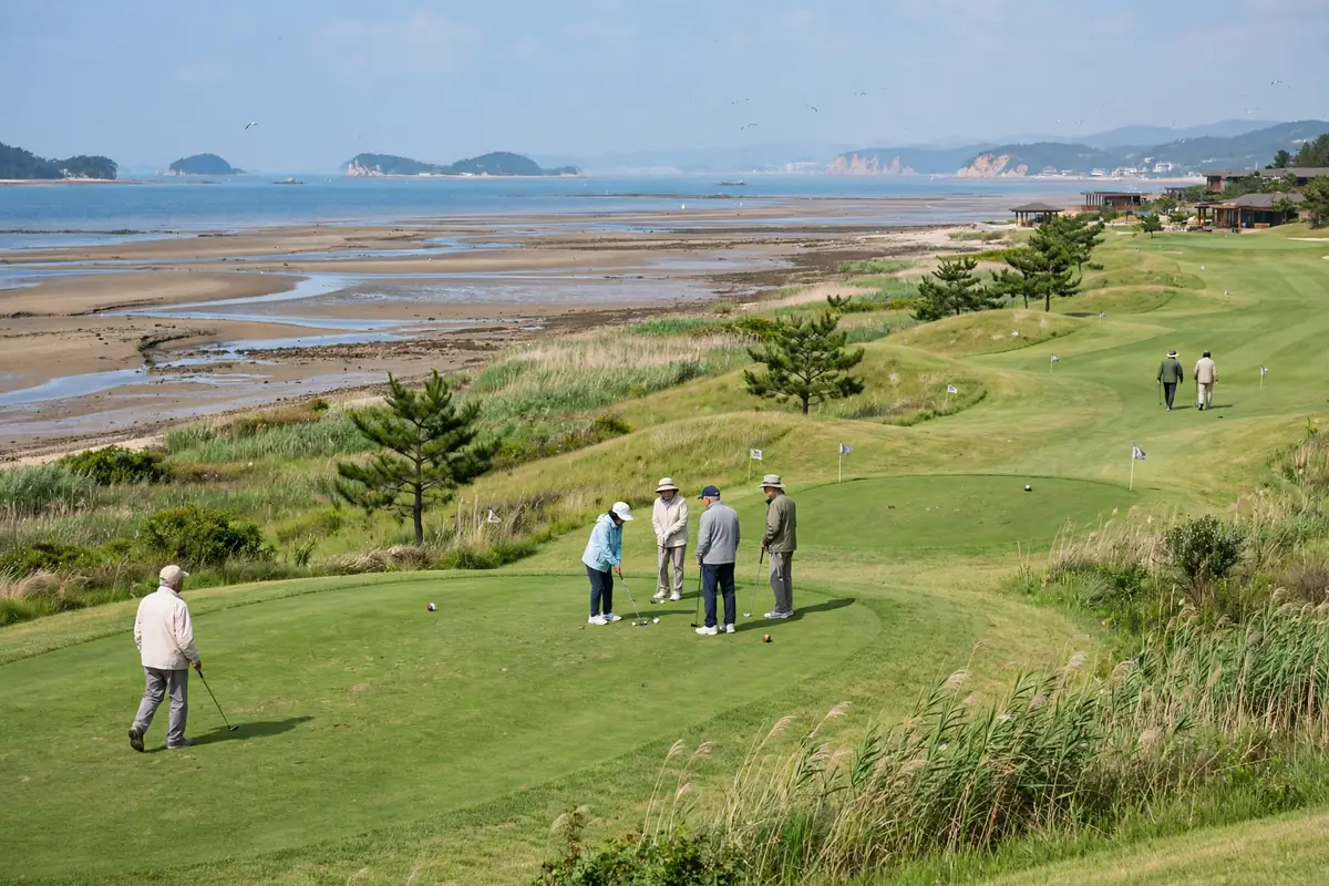 대부도파크골프리조트(안산) 바닷가 리조트 코스에서 파크골프를 즐기는 모습