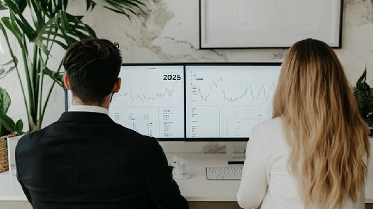 중국 AI ETF의 2025년 퇴직연금 계좌 수익률 데이터를 디지털 대시보드에서 비교 분석하여 투자 전략을 수립하는 장면을 통해 퇴직연금 ETF 시장의 트렌드 변화와 성장 가능성을 보여줍니다.