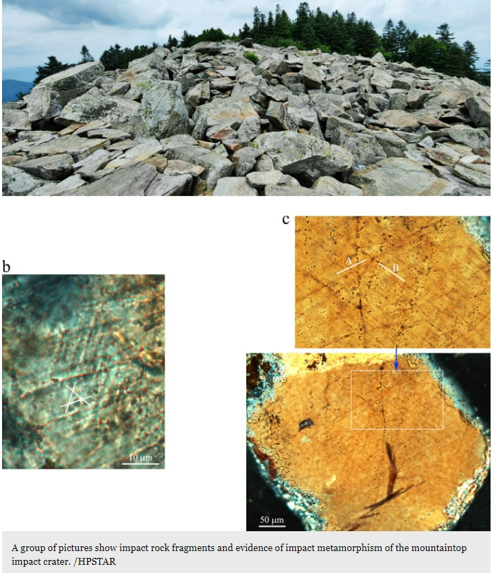중국서 세계 최초의 산 정상 충돌 분화구(Impact crater) 발견 Scientists find world's first mountaintop impact crater in NE China