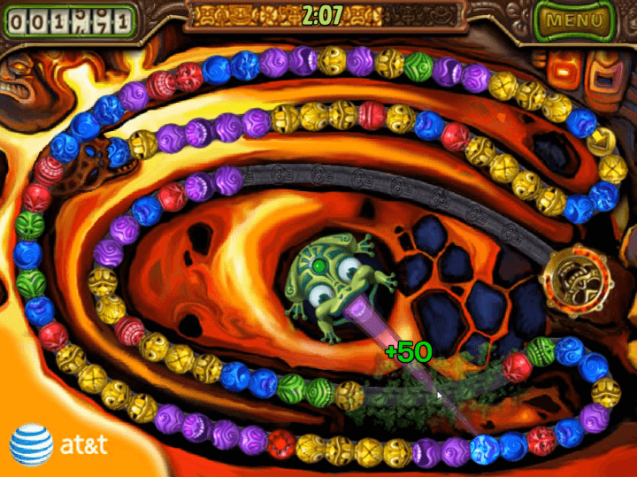 같은색의-공을-맞추고-50점을-획득하는-화면