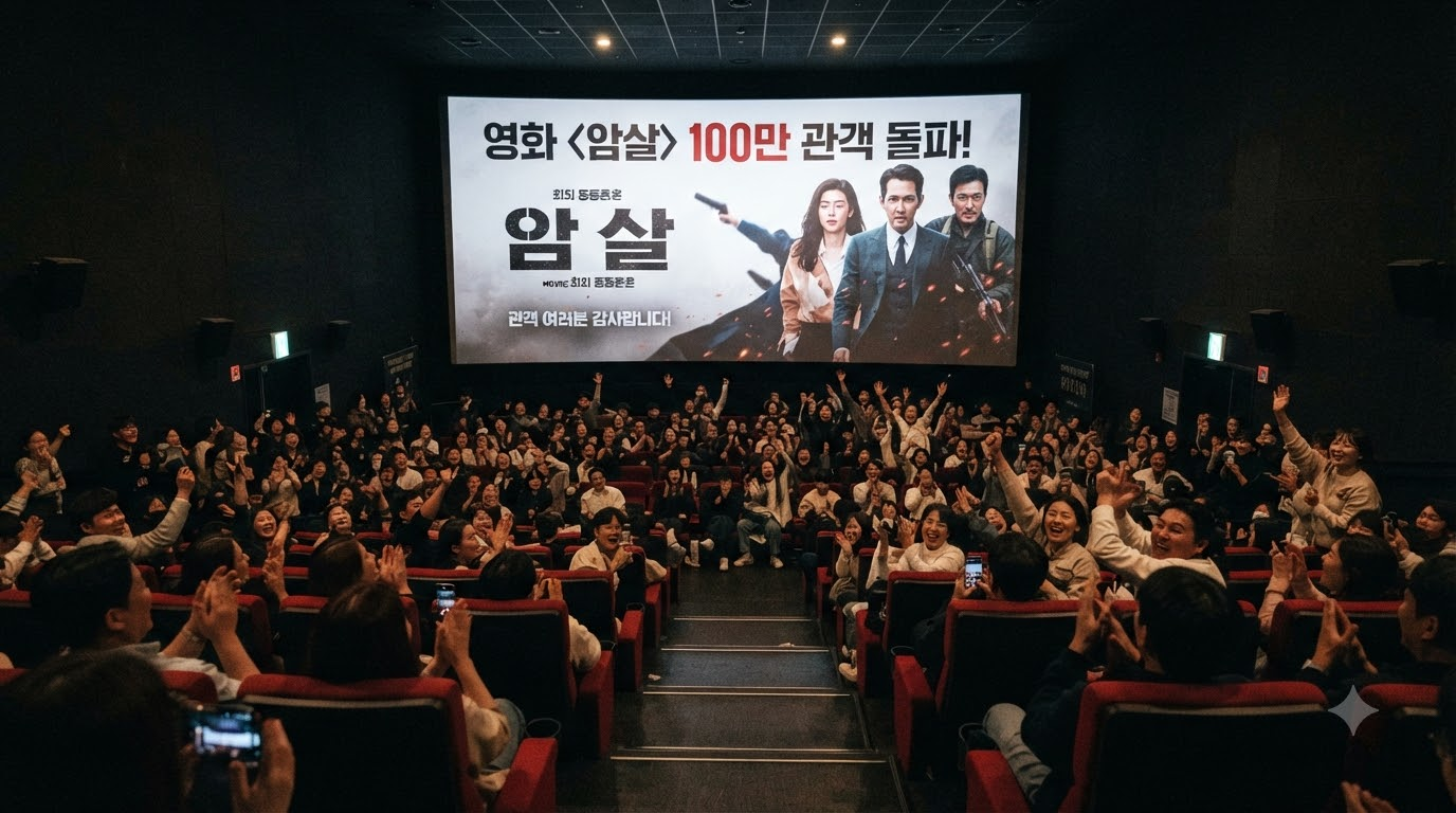 영화 암살자 100만 돌파 극장 관람객 모습과 스크린 전경