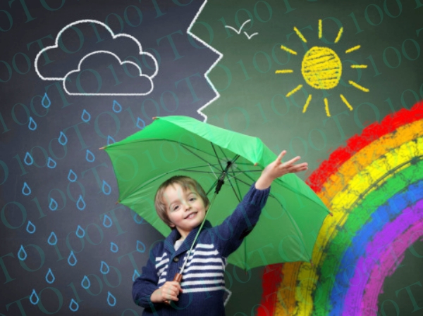 초록우산을 쓴아이