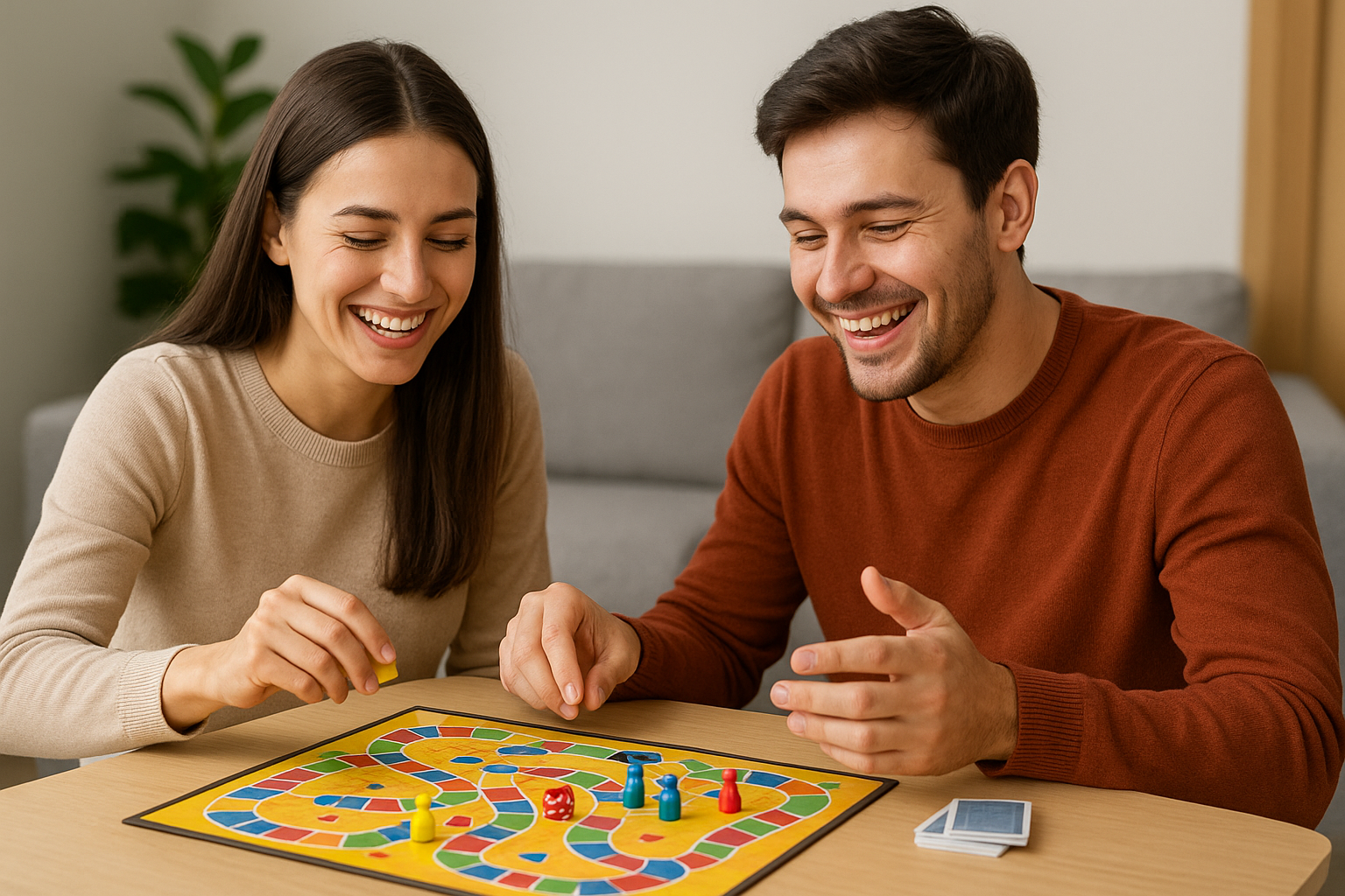 커플이 같이 보드게임을 하는 사진입니다