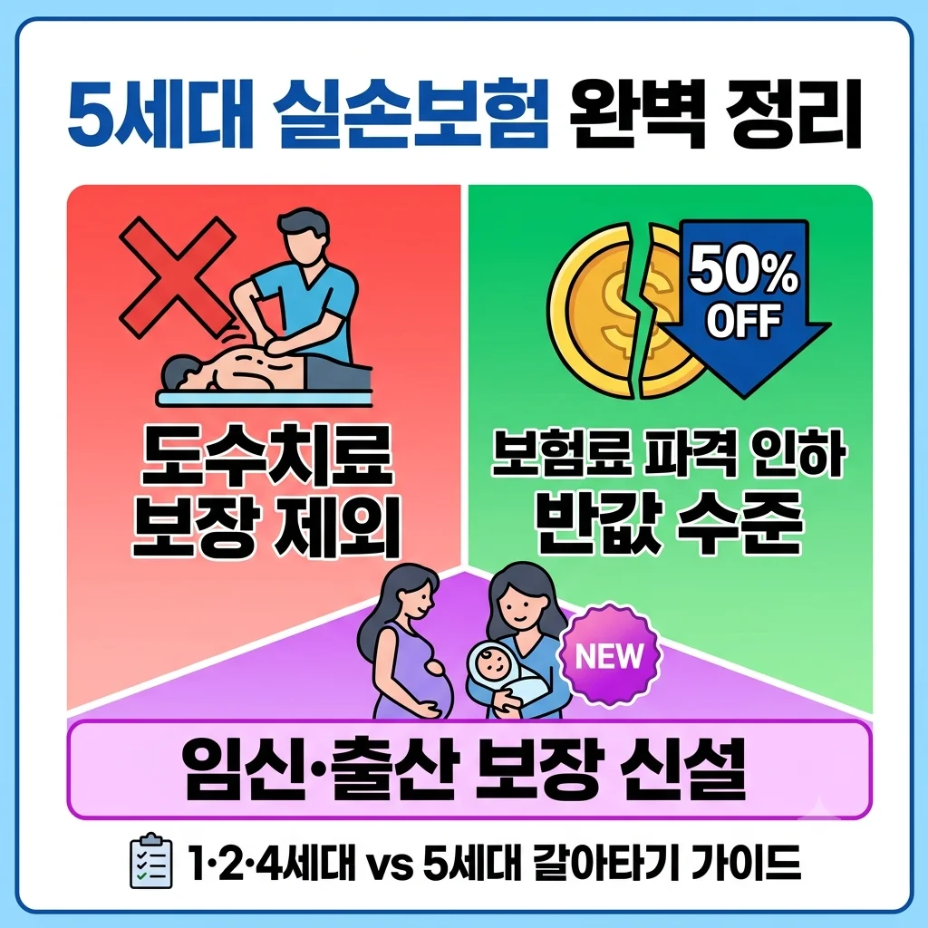 5세대 실손보험 출시 1세대 2세대 4세대 비교 및 도수치료 제외 보장 개편 총정리