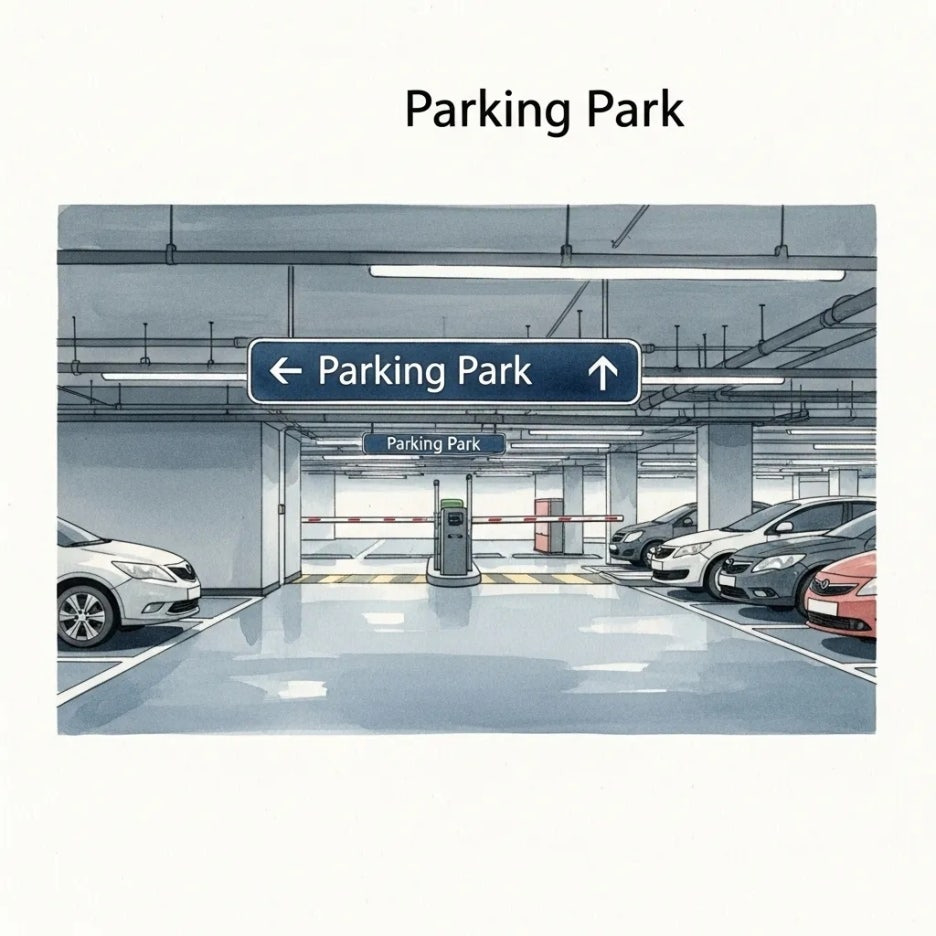 동탄여울공원 지하주차장 입구, 넓고 쾌적한 모습