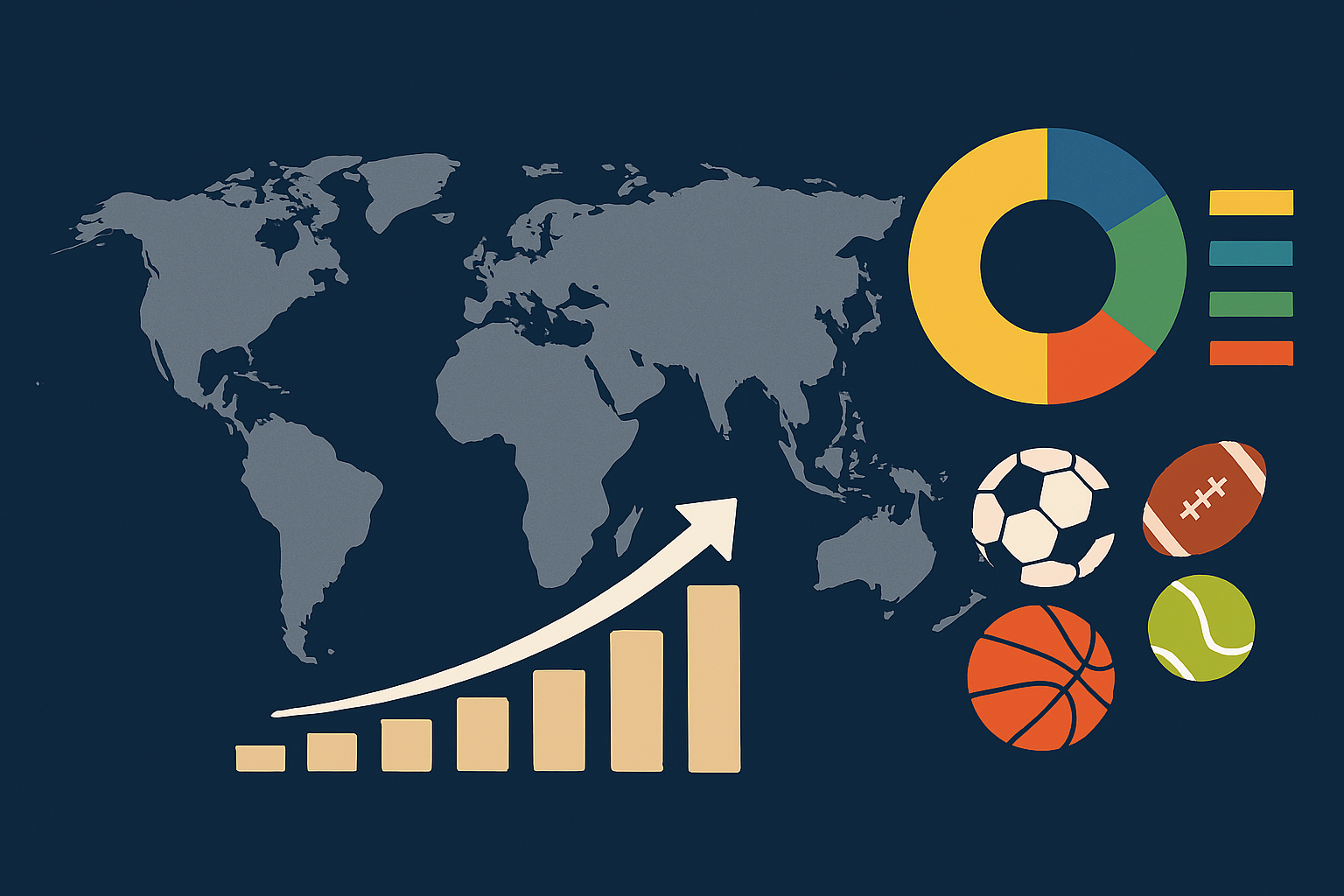 글로벌 스포츠 산업 전체 시장 규모와 주요 수익 구조를 보여주는 인포그래픽