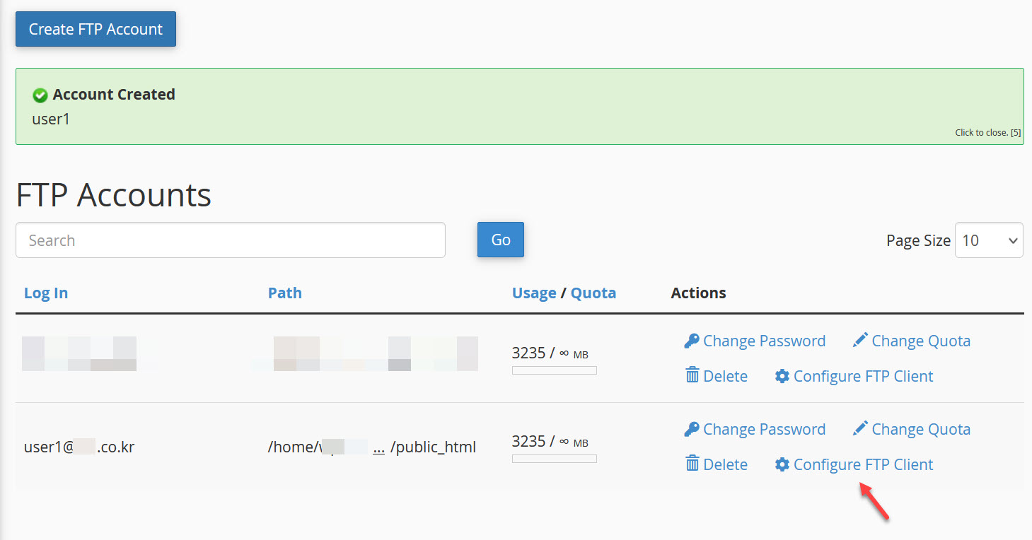 해외호스팅 GreenGeeks에서 FTP 계정 목록