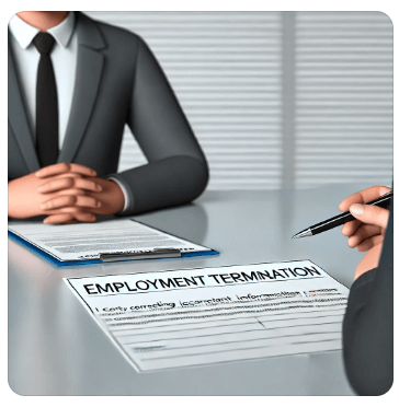 회사와 실업급여 관련 퇴직 사유 정정 협조를 요청하는 장면, 책상 위에 서류와 컴퓨터가 있는 사무실