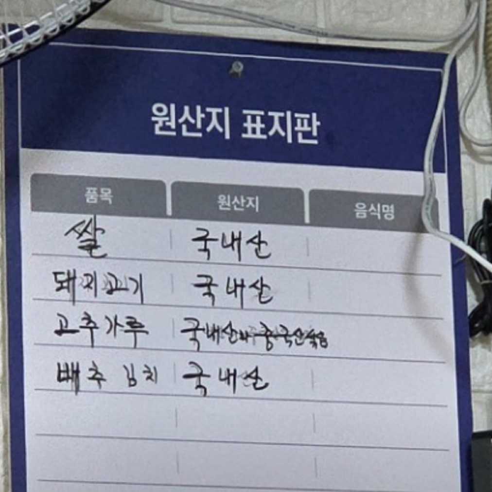 원산지표시판