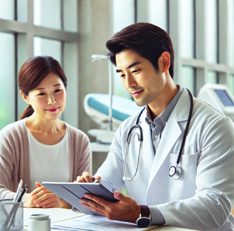 클리닉 내에서 환자와 상담하는 의료 전문가의 모습
