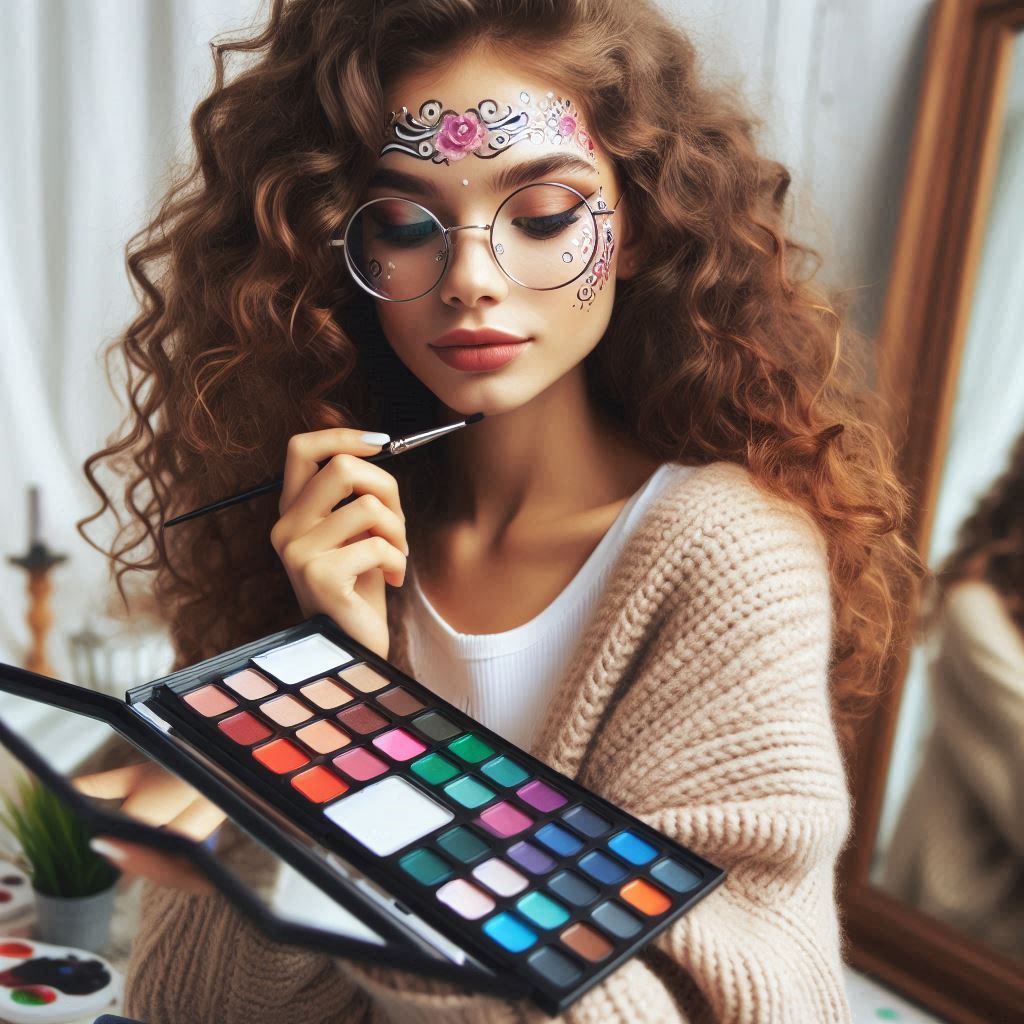 페이스페인팅용 물감을 바라보는 여성