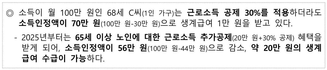 부양의무자 기준 완화 예시