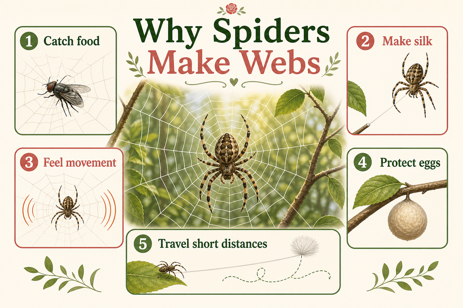 Infographic explaining why spiders make webs