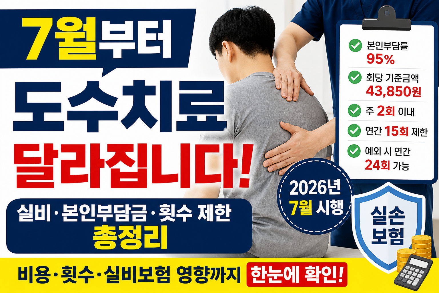 도수치료 실비보험 적용 여부와 2026년 7월 변경되는 본인부담금 및 횟수 제한 안내