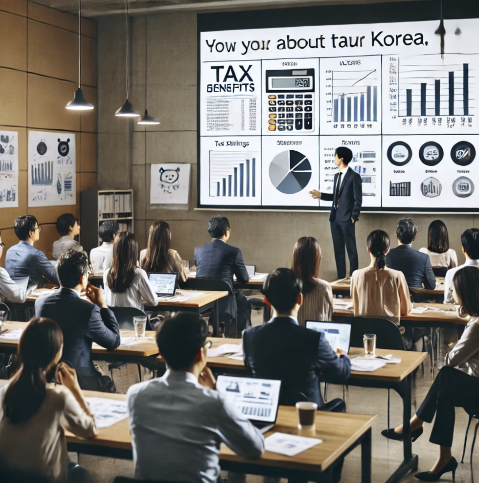 금융 세미나룸에서 세금혜택에 관한 워크샵