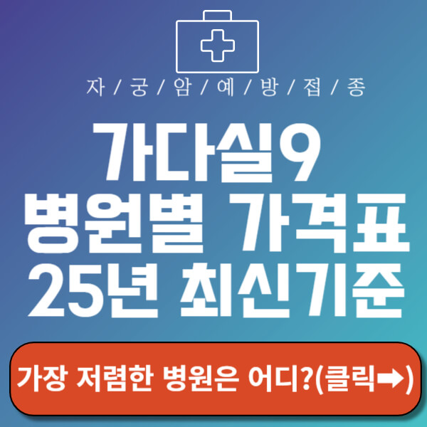 가다실9 접종가격 가장 저렴한 병원 찾기