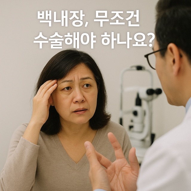 백내장 수술 여부를 상담받는 중년 여성(출처: 자체제작)