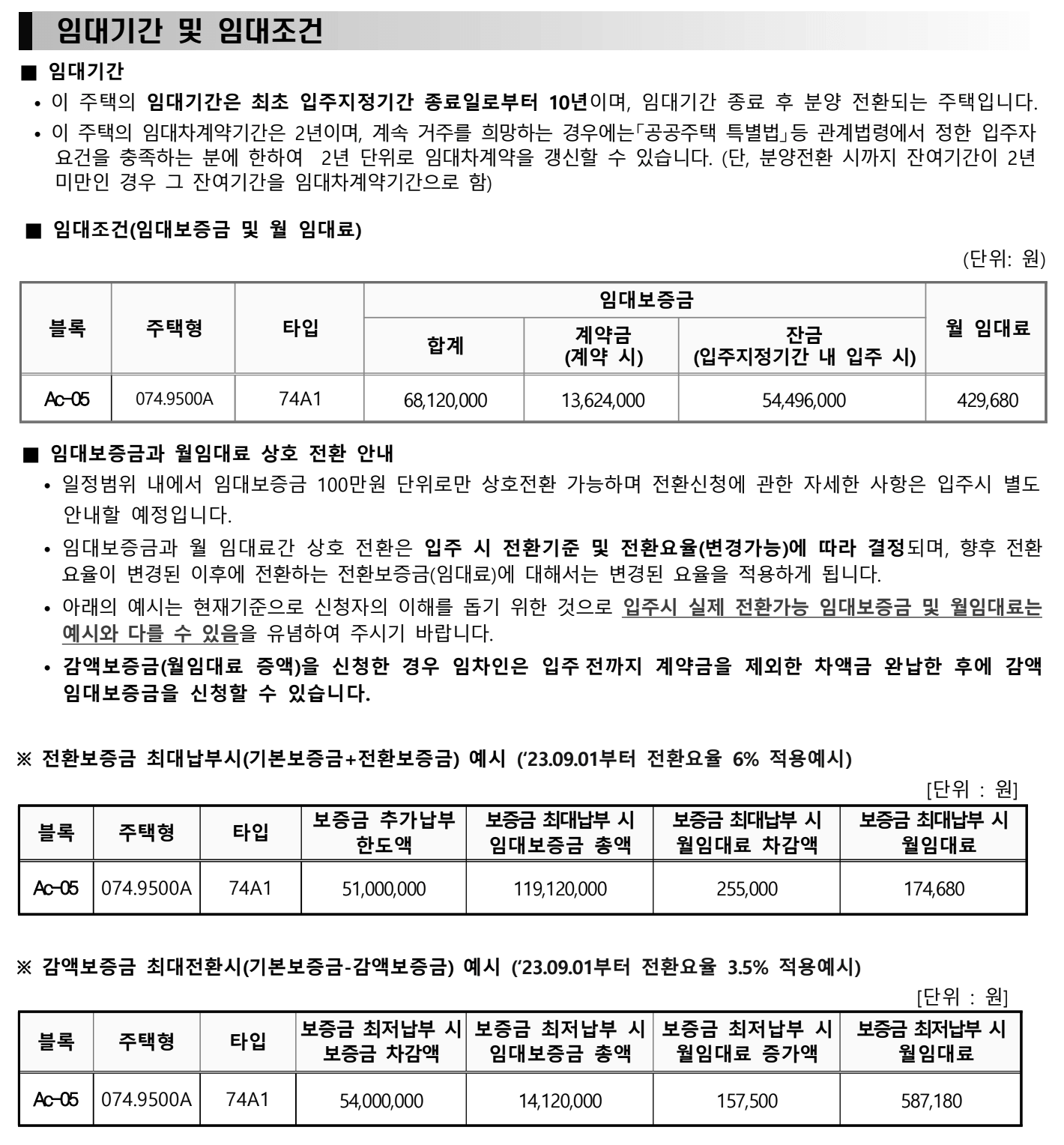 임대기간 및 임대조건