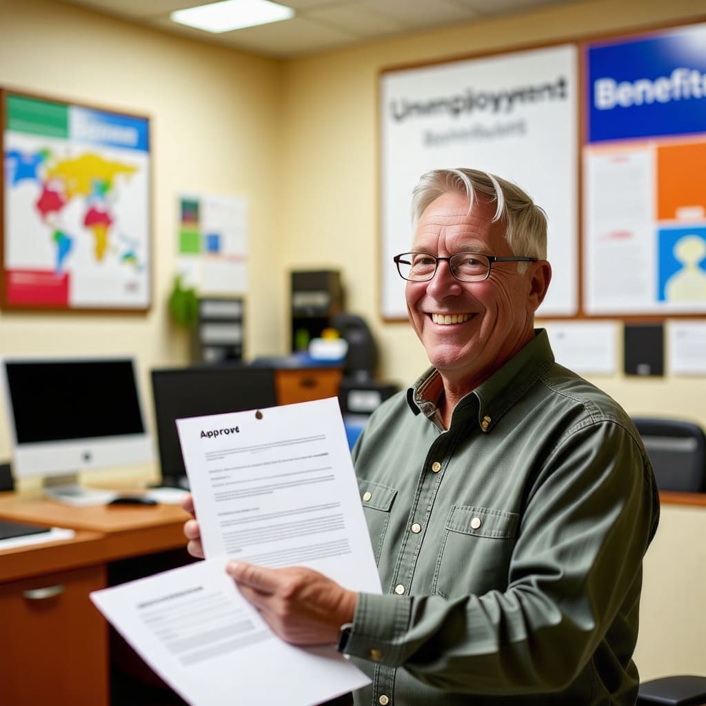 실업급여를 수령하는 사람의 행복한 모습.
