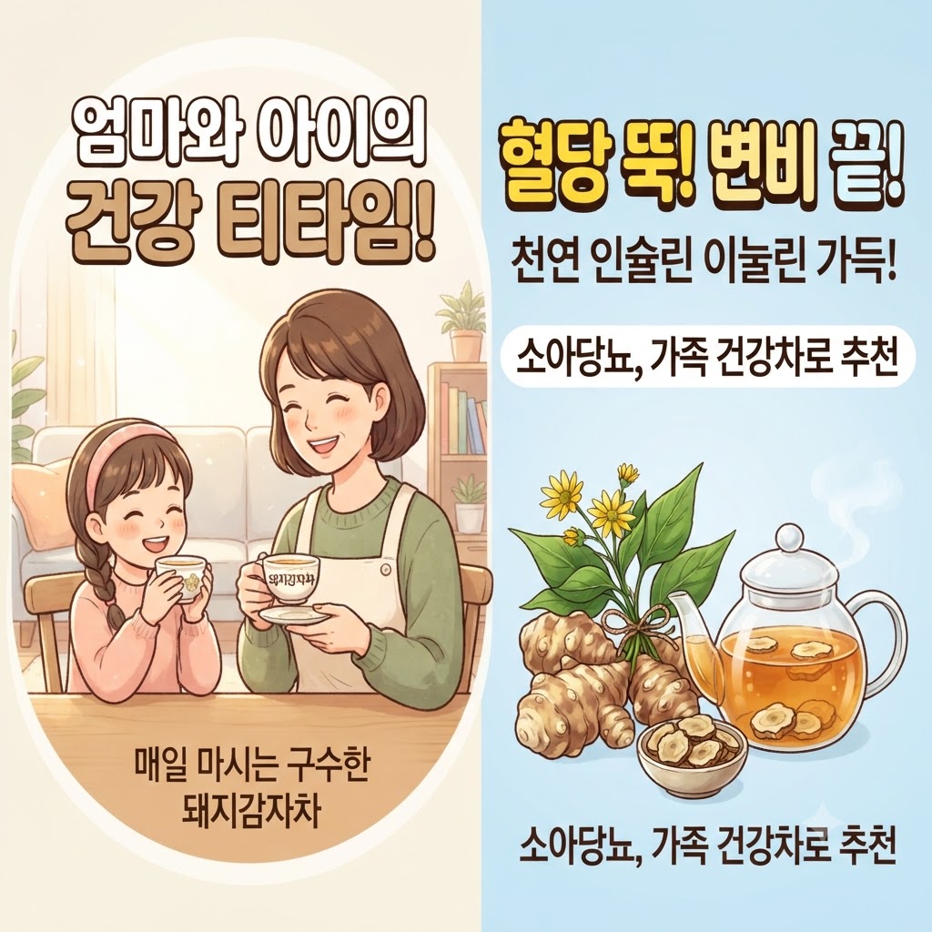 엄마와 아이의 건강한 티타임, 혈당 뚝, 천연 인슐린 이눌린 가득, 소아당뇨 건강차, 가족 건강차.