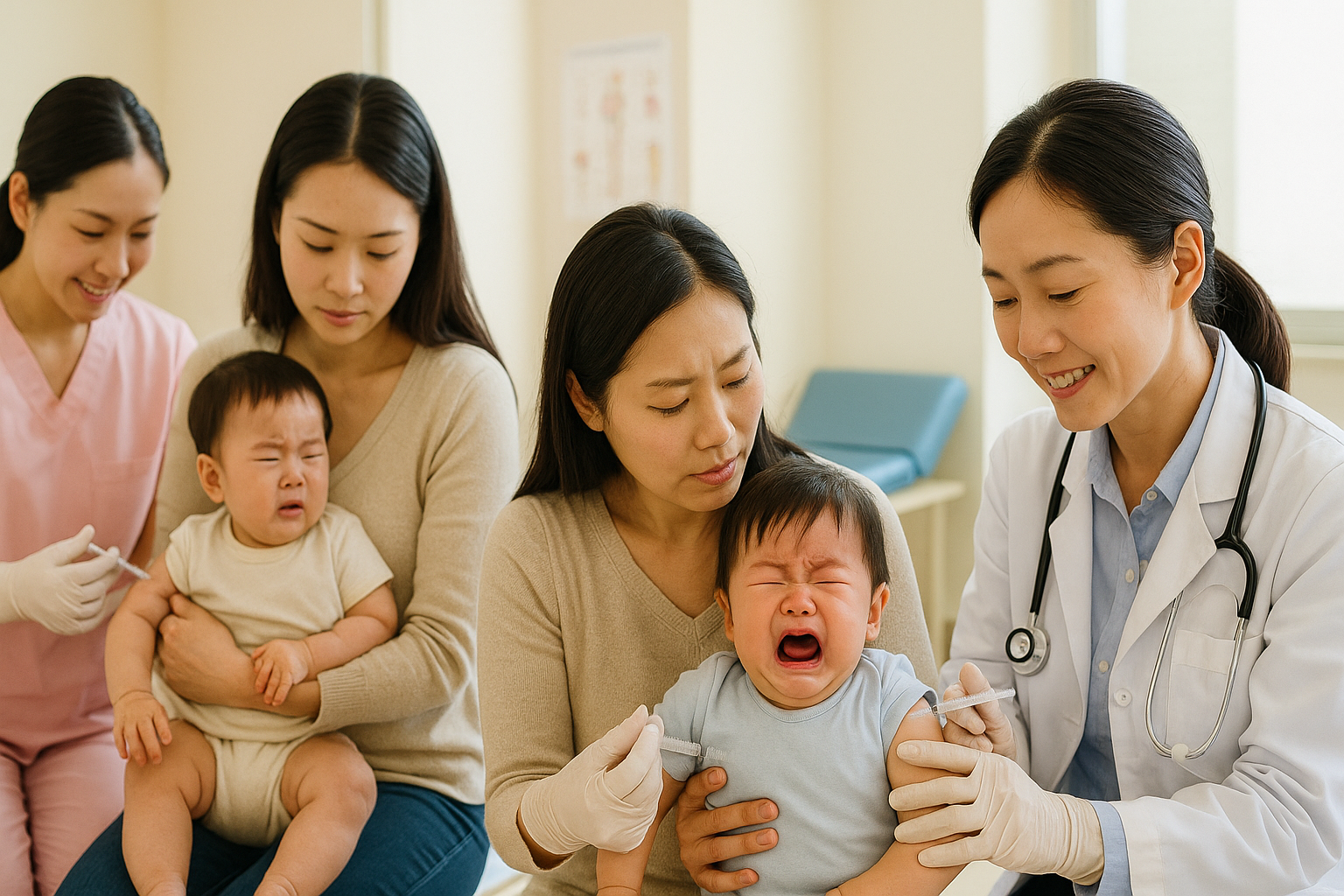 예방접종 하고 있는 아기들