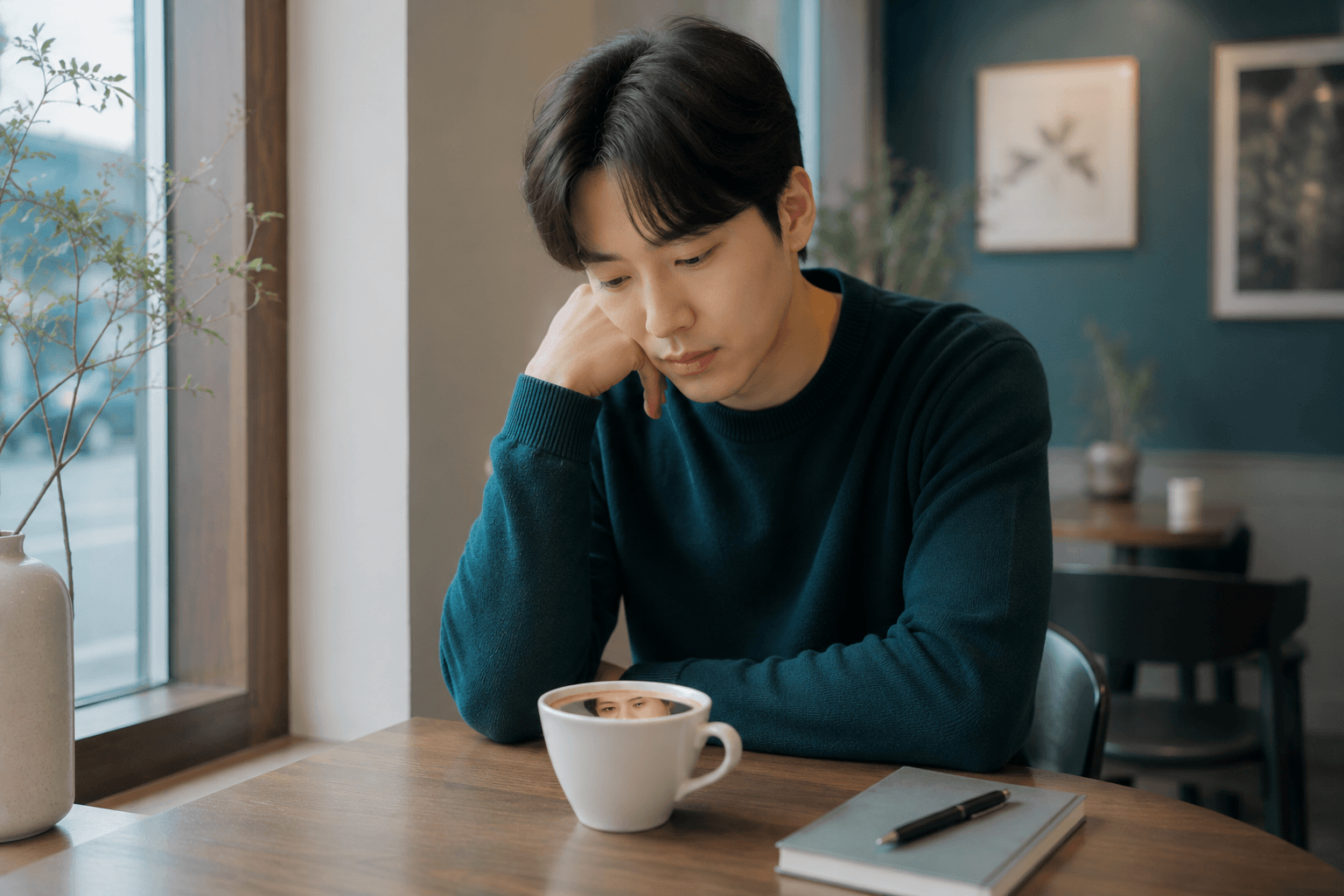 메타인지로 자신의 감정을 객관적으로 바라보는 남성