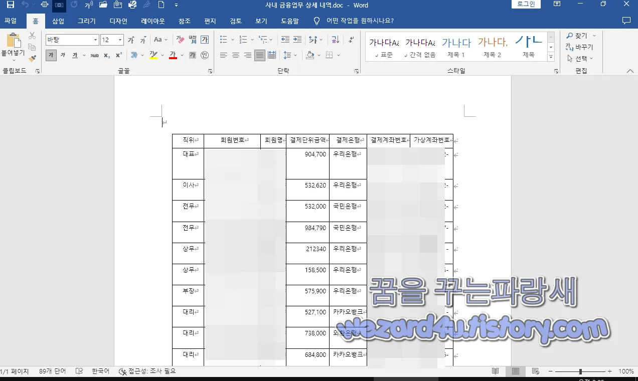 사내 금융업무 상세 내역