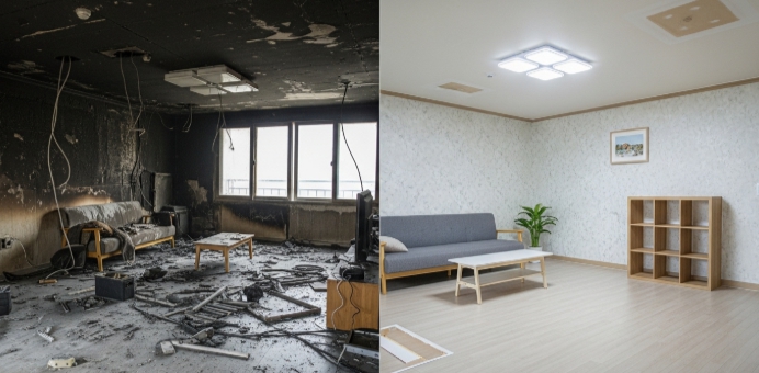 구리 화재청소 전과후 모습