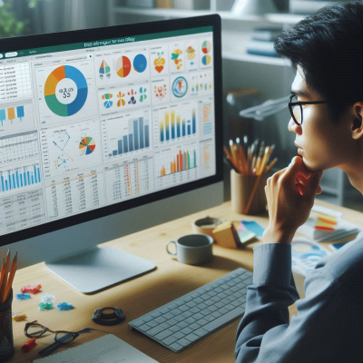 시각적 분석을 수행하는 화면과 책상