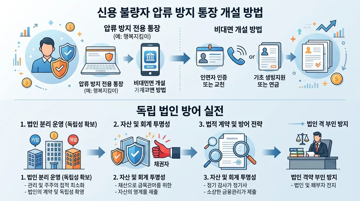 신용 불량자 압류 방지 통장 개설 방법 및 독립 법인 방어 실전