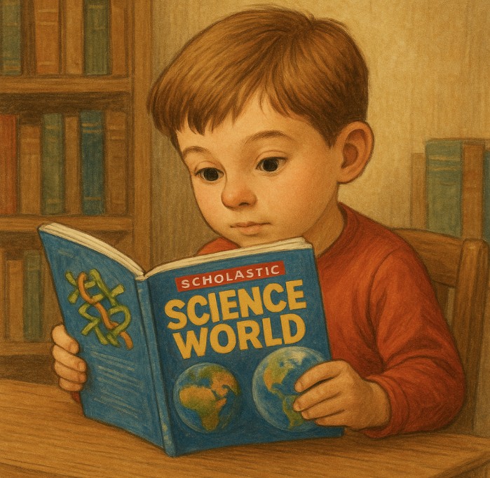 Scholastic Science World 를 읽는 어린이 사진