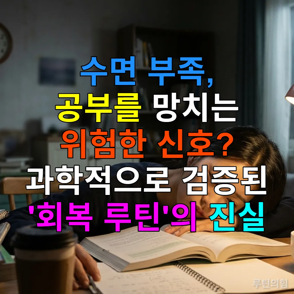 책상에 엎드려 잠든 한국 학생, 수면 부족으로 인한 피로와 학습 부진을 상징