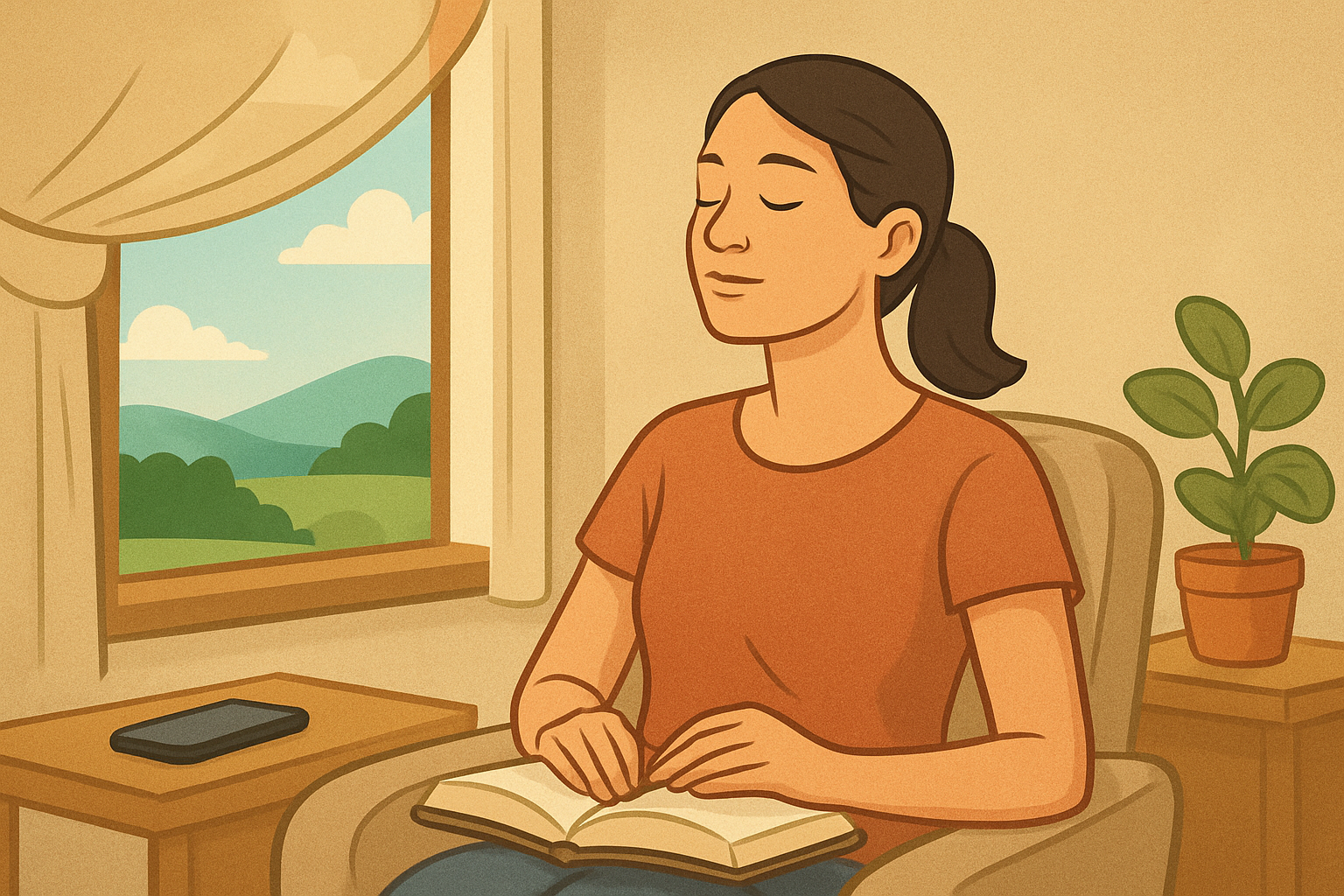 도파민 디톡스를 통해 뇌의 보상 회로를 리셋하고 건강한 도파민 관리법을 실천하는 모습.