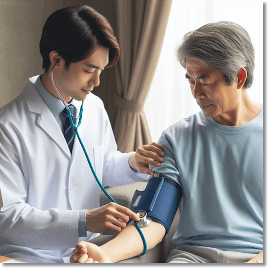 심혈관 질환 예방에 도움이 되는 목화씨 오일, 혈압 검사하는 노인