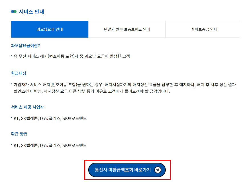 통신사 미환급금 간단 조회, 신청방법