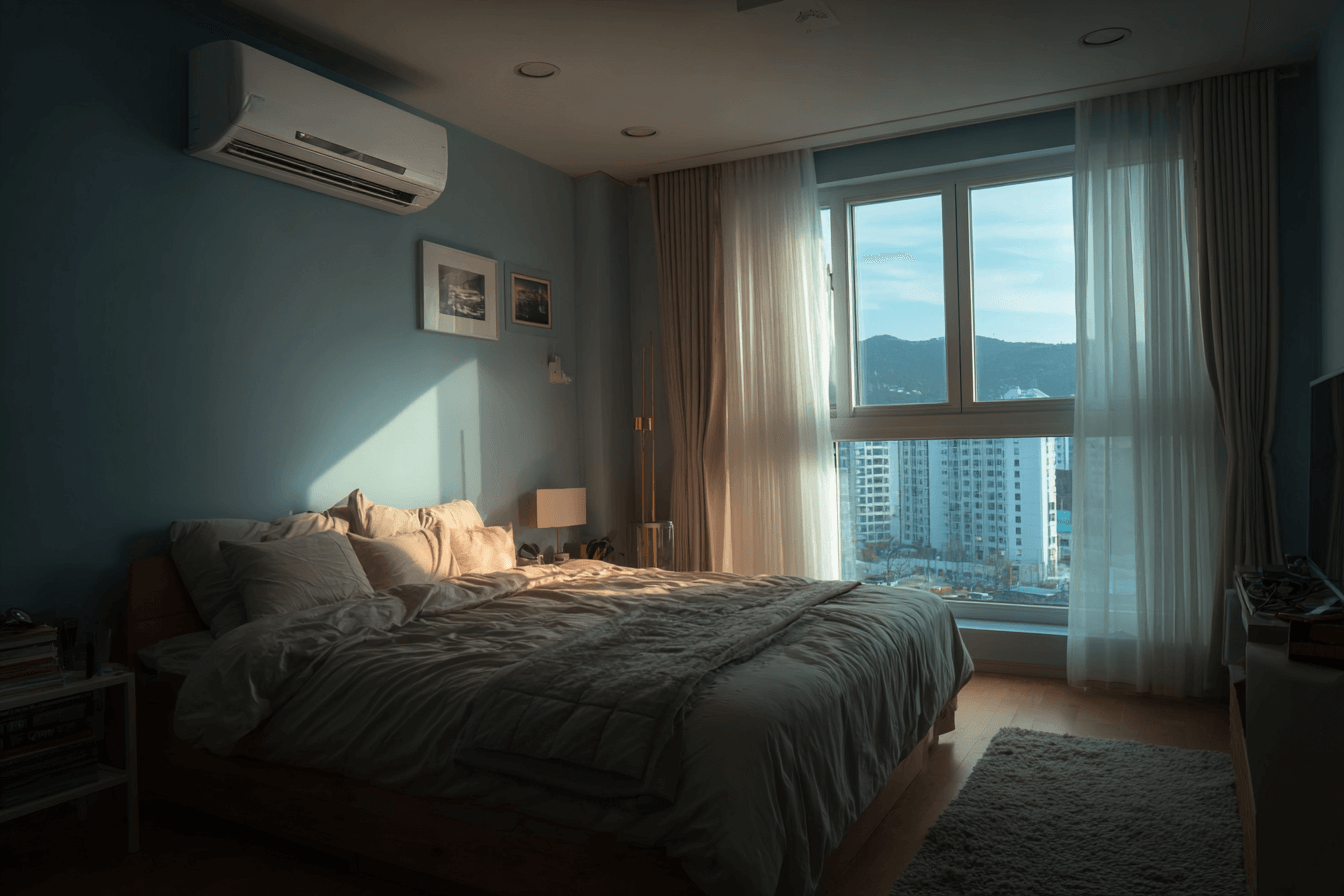 방에-설치되어있는-에어컨-이미지