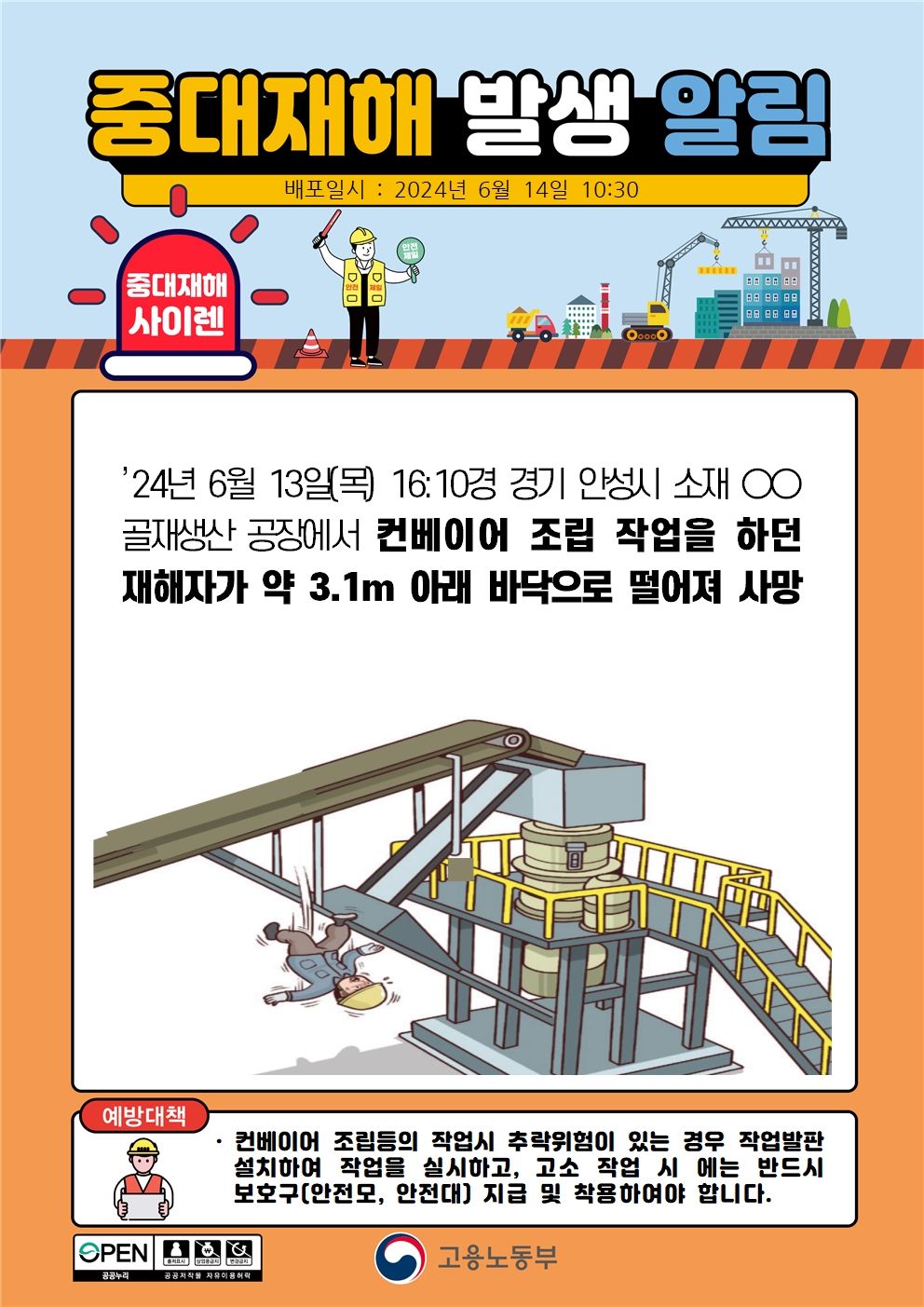 컨베이어 조립 작업중 떨어짐(3.1m)