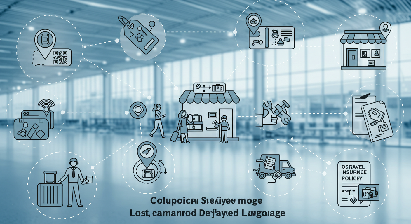 수하물 분실, 파손, 지연 상황별 해결책을 시각적으로 보여주는 인포그래픽.