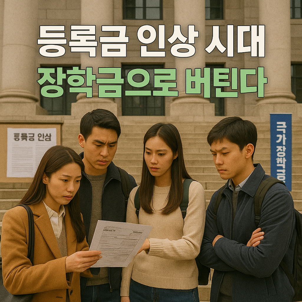 등록금 고지서를 확인하며 대화하는 대학생들