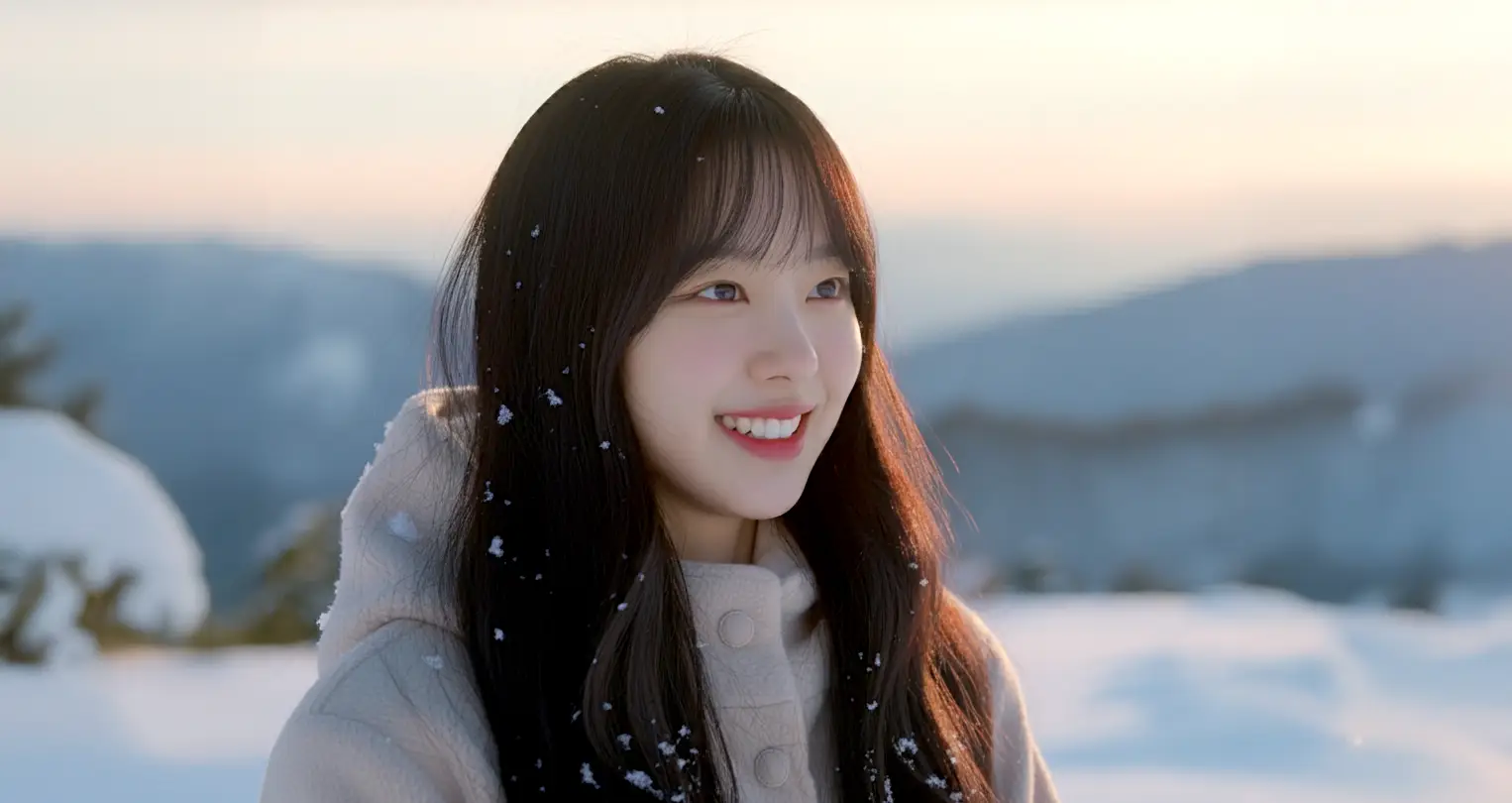 겨울 풍경과 여성