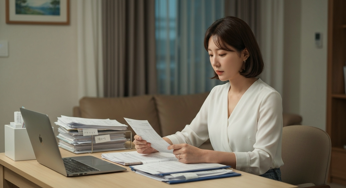 의료비 영수증 확인하는 직장인