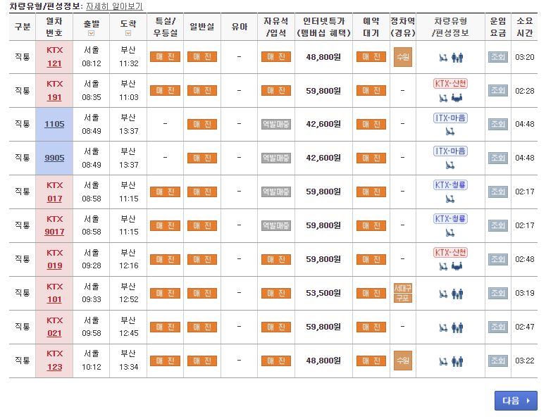 KTX 기차표 예약 사진